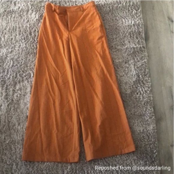Danielle Bernstein Wide Leg Orange Pinstripe Pants NWT - Picture 4 of 7